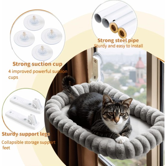 CareCooo Cat Window Lounger, Cat Hammock Window with Washable Cover, Fluffy Cat Bed, Window Sill with Suction Cups, Sturdy Windowsill Lounger for Cats up to 18 kg, M (52 x 30 cm), Grey CareCooo Cat Window Lounger, Cat Hammock Window with Washable Cover, Fluffy Cat Bed, Window Sill with Suction Cups, Sturdy Windowsill Lounger for Cats up to 18 kg, M (52 x 30 cm), Grey