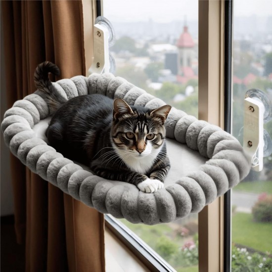 CareCooo Cat Window Lounger, Cat Hammock Window with Washable Cover, Fluffy Cat Bed, Window Sill with Suction Cups, Sturdy Windowsill Lounger for Cats up to 18 kg, M (52 x 30 cm), Grey CareCooo Cat Window Lounger, Cat Hammock Window with Washable Cover, Fluffy Cat Bed, Window Sill with Suction Cups, Sturdy Windowsill Lounger for Cats up to 18 kg, M (52 x 30 cm), Grey