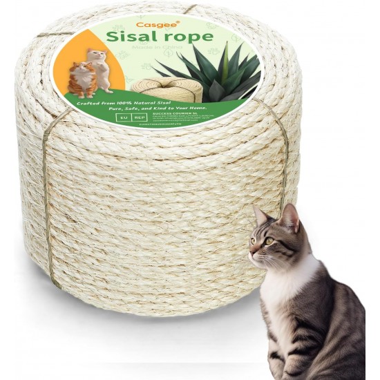 Casgee Sisal Rope for Scratching Post 8 mm x 50 m, Natural Sisal Rope, Rope for Scratching Post, Sisal Scratching Post Replacement for Cats, Scratching Post Rope, Sisal Cord for Scratching Post Casgee Sisal Rope for Scratching Post 8 mm x 50 m, Natural Sisal Rope, Rope for Scratching Post, Sisal Scratching Post Replacement for Cats, Scratching Post Rope, Sisal Cord for Scratching Post