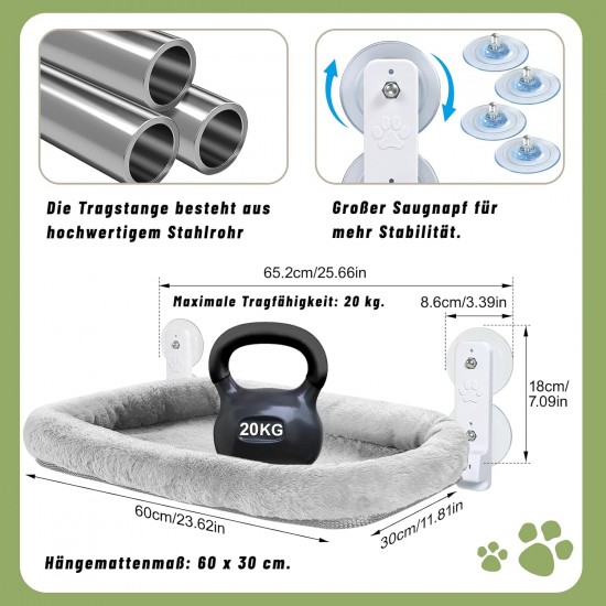 Casgee Window Lounger for Cats 60 x 30 cm, Cat Hammock with Sturdy Suction Cups, Cat Window Lounger, Foldable Cat Bed Window, Window Sill, Cat Lounger Up to 20 kg, Cat Hammock Window, Grey Casgee Window Lounger for Cats 60 x 30 cm, Cat Hammock with Sturdy Suction Cups, Cat Window Lounger, Foldable Cat Bed Window, Window Sill, Cat Lounger Up to 20 kg, Cat Hammock Window, Grey