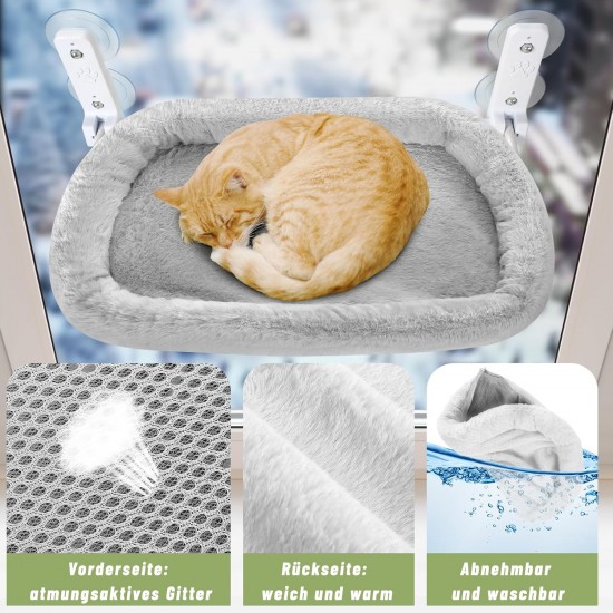 Casgee Window Lounger for Cats 60 x 30 cm, Cat Hammock with Sturdy Suction Cups, Cat Window Lounger, Foldable Cat Bed Window, Window Sill, Cat Lounger Up to 20 kg, Cat Hammock Window, Grey Casgee Window Lounger for Cats 60 x 30 cm, Cat Hammock with Sturdy Suction Cups, Cat Window Lounger, Foldable Cat Bed Window, Window Sill, Cat Lounger Up to 20 kg, Cat Hammock Window, Grey