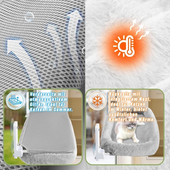 Casgee Window Lounger for Cats 60 x 30 cm, Cat Hammock with Sturdy Suction Cups, Cat Window Lounger, Foldable Cat Bed Window, Window Sill, Cat Lounger Up to 20 kg, Cat Hammock Window, Grey Casgee Window Lounger for Cats 60 x 30 cm, Cat Hammock with Sturdy Suction Cups, Cat Window Lounger, Foldable Cat Bed Window, Window Sill, Cat Lounger Up to 20 kg, Cat Hammock Window, Grey