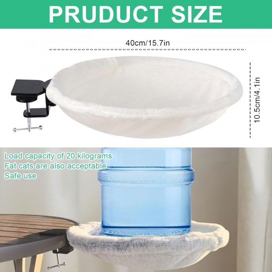 Cat Bed for Desk, Diameter 40 cm, up to 20 kg, Removable Portable Cat Bed Stand, Soft Cat Hammock, Cat Sleeping Place for Home Office, White Cat Bed for Desk, Diameter 40 cm, up to 20 kg, Removable Portable Cat Bed Stand, Soft Cat Hammock, Cat Sleeping Place for Home Office, White