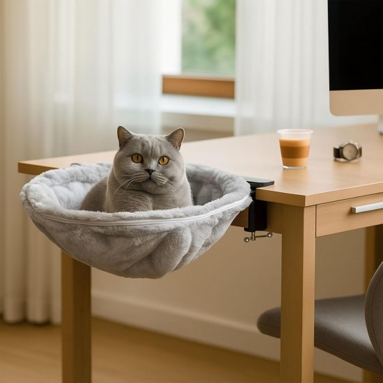 Cat Bed for Desk, Diameter 40 cm, up to 20 kg, Removable Portable Cat Bed Stand, Soft Cat Hammock, Cat Sleeping Place for Home Office, White Cat Bed for Desk, Diameter 40 cm, up to 20 kg, Removable Portable Cat Bed Stand, Soft Cat Hammock, Cat Sleeping Place for Home Office, White