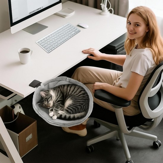 Cat Bed for Desk, Diameter 40 cm, up to 20 kg, Removable Portable Cat Bed Stand, Soft Cat Hammock, Cat Sleeping Place for Home Office, White Cat Bed for Desk, Diameter 40 cm, up to 20 kg, Removable Portable Cat Bed Stand, Soft Cat Hammock, Cat Sleeping Place for Home Office, White