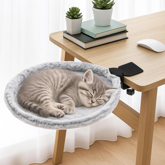 Cat Bed for Desk, Diameter 40 cm, up to 20 kg, Removable Portable Cat Bed Stand, Soft Cat Hammock, Cat Sleeping Place for Home Office, White Cat Bed for Desk, Diameter 40 cm, up to 20 kg, Removable Portable Cat Bed Stand, Soft Cat Hammock, Cat Sleeping Place for Home Office, White