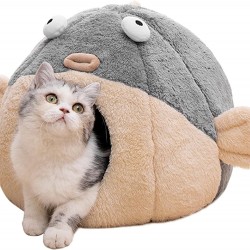 Cat Beds for Indoor Cats - Cat Bed Cave with Removable Washable Cushion, Soft Plush Cotton, No Deformation, Pet Bed, Puffer Fish Cat House Design, Grey, Multiple Sizes (L) Cat Beds for Indoor Cats - Cat Bed Cave with Removable Washable Cushion, Soft Plush Cotton, No Deformation, Pet Bed, Puffer Fish Cat House Design, Grey, Multiple Sizes (L)