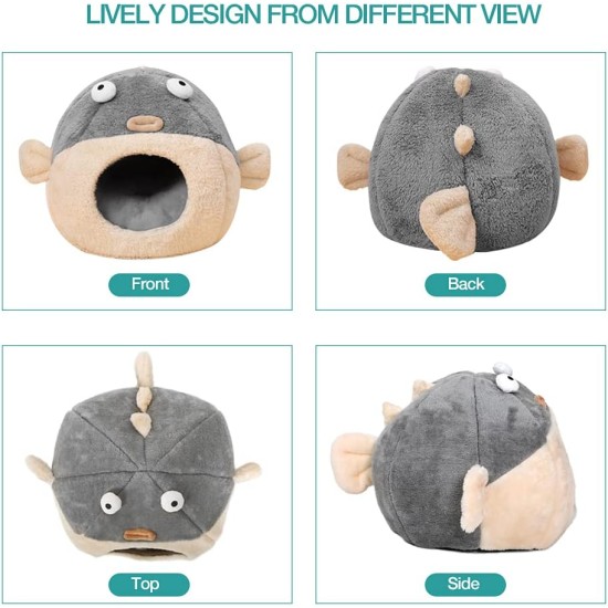 Cat Beds for Indoor Cats - Cat Bed Cave with Removable Washable Cushion, Soft Plush Cotton, No Deformation, Pet Bed, Puffer Fish Cat House Design, Grey, Multiple Sizes (L) Cat Beds for Indoor Cats - Cat Bed Cave with Removable Washable Cushion, Soft Plush Cotton, No Deformation, Pet Bed, Puffer Fish Cat House Design, Grey, Multiple Sizes (L)