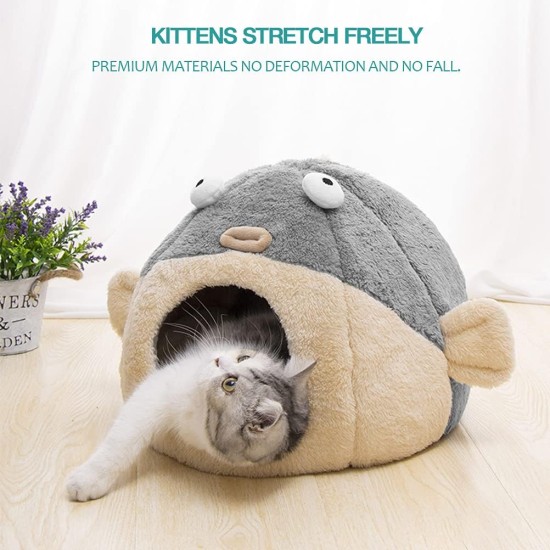 Cat Beds for Indoor Cats - Cat Bed Cave with Removable Washable Cushion, Soft Plush Cotton, No Deformation, Pet Bed, Puffer Fish Cat House Design, Grey, Multiple Sizes (L) Cat Beds for Indoor Cats - Cat Bed Cave with Removable Washable Cushion, Soft Plush Cotton, No Deformation, Pet Bed, Puffer Fish Cat House Design, Grey, Multiple Sizes (L)