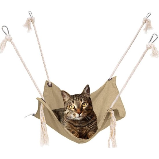 Cat Hammock, Breathable Pet Cage Hammock, Cat Hammock with Metal Carabiners and Tassels, Cat Hammock for Cage, Hammocks for Kittens, Rabbits, Small Dogs (Khaki) Cat Hammock, Breathable Pet Cage Hammock, Cat Hammock with Metal Carabiners and Tassels, Cat Hammock for Cage, Hammocks for Kittens, Rabbits, Small Dogs (Khaki)