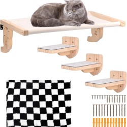 Cat Hammock Wall Mounted, Wooden Cat Wall Furniture, Cat Shelves and Perches, Cat Wall Shelf for Indoor Use with Plush, Cat Wall Bed Platform for Sleeping, Playing and Climbing Cat Hammock Wall Mounted, Wooden Cat Wall Furniture, Cat Shelves and Perches, Cat Wall Shelf for Indoor Use with Plush, Cat Wall Bed Platform for Sleeping, Playing and Climbing