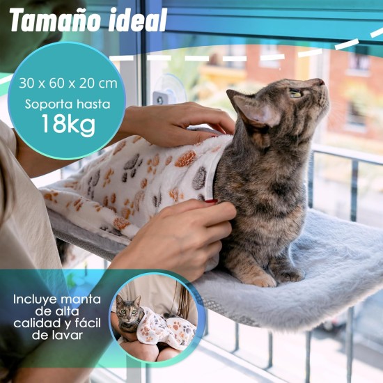 Cat Hammock Window Grey Bed + Blanket (30x52cm) Cat Hammock Window Grey Bed + Blanket (30x52cm)