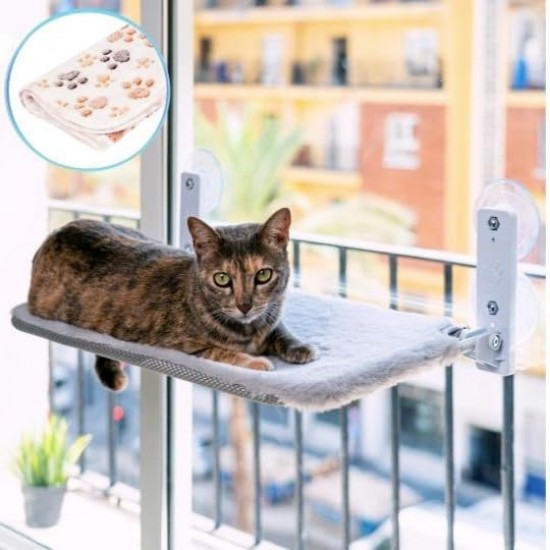 Cat Hammock Window Grey Bed + Blanket (30x52cm) Cat Hammock Window Grey Bed + Blanket (30x52cm)