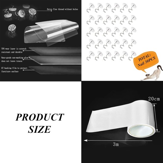 Cat Scratch Protection Sofa, Scratch Protection Door Cat, Transparent Anti-Scratch Tape with 30 Screws, Cat Scratch Protection for Furniture Protection for Sofa, Door, Table, Furniture (20 x 300 cm) Cat Scratch Protection Sofa, Scratch Protection Door Cat, Transparent Anti-Scratch Tape with 30 Screws, Cat Scratch Protection for Furniture Protection for Sofa, Door, Table, Furniture (20 x 300 cm)