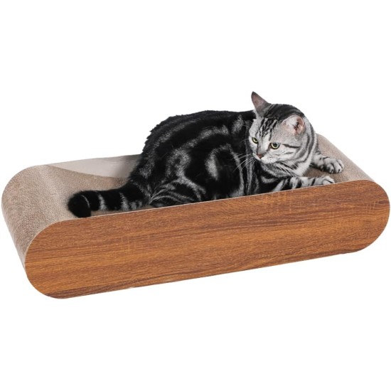 Cat Scratcher, Cardboard Lounge Bed, Bone Shape Design, Recyclable Wavy Scratch Mat, Sturdy and Durable, Furniture Protector, Reversible, Brown