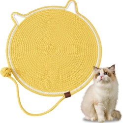 Cat Scratching Mat, 43 cm Cat Scratching Pad, Carpet, Yellow, Round Cat Scratching Paper, Natural with Cotton Ball, Toy, Cat Ear Design for Floor, Bedroom, Home Cat Scratching Mat, 43 cm Cat Scratching Pad, Carpet, Yellow, Round Cat Scratching Paper, Natural with Cotton Ball, Toy, Cat Ear Design for Floor, Bedroom, Home