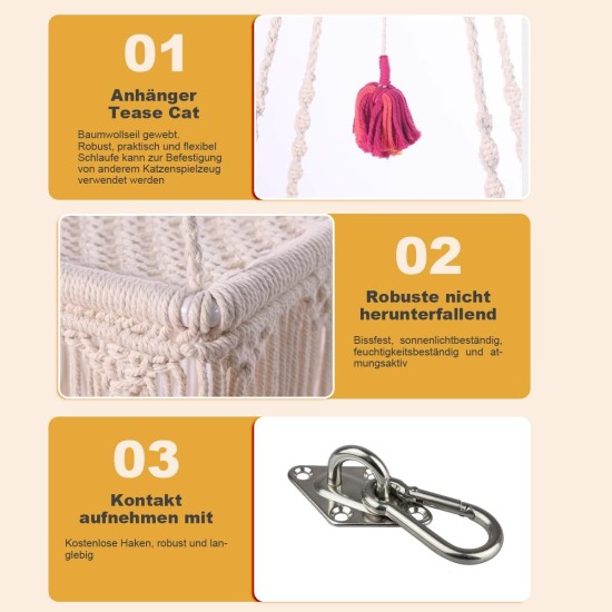 Cat Swing - Boho Macrame Cat Bed/Cat Hammock Made of Macrame, Cat Swing, Hanging Cat House, Cat Toy, Cotton Rope with Tassel, Tapestry, Hanging Mat with Hanging Hook Kit Cat Swing - Boho Macrame Cat Bed/Cat Hammock Made of Macrame, Cat Swing, Hanging Cat House, Cat Toy, Cotton Rope with Tassel, Tapestry, Hanging Mat with Hanging Hook Kit