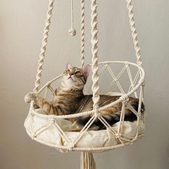 Cat Swing Hammock, Macrame Cat Hammock, Boho Swing Bed Hammock for House Cats, Comfortable Bedding for Pets, Cats, Kittens, for Sleeping, Playing, Climbing Cat Swing Hammock, Macrame Cat Hammock, Boho Swing Bed Hammock for House Cats, Comfortable Bedding for Pets, Cats, Kittens, for Sleeping, Playing, Climbing