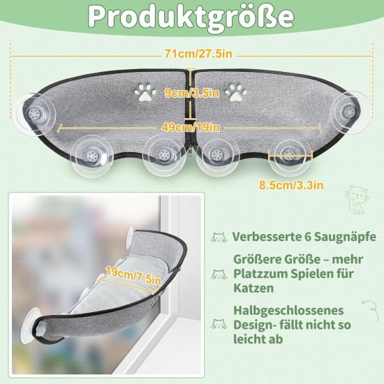 Cat Window Lounger Large Cat Bed Hammock Window Sill Powerful Suction Cup Window Hammock for Cats Indoor and Car Cat Window Seat L71 x W 19 x H 9 cm Cat Window Lounger Large Cat Bed Hammock Window Sill Powerful Suction Cup Window Hammock for Cats Indoor and Car Cat Window Seat L71 x W 19 x H 9 cm