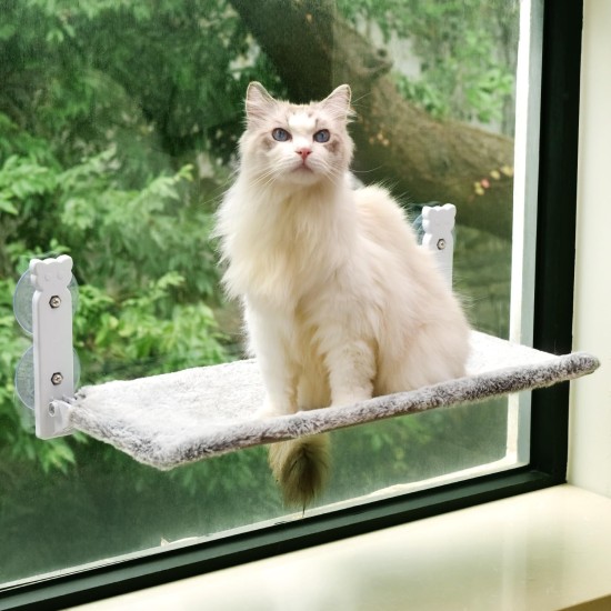 Cat Window Lounger, with 4 Strong Suction Cups, Foldable Cat Bed for Indoor Use, Solid Metal Frame and Soft, Reversible Cover Made of Two Fabrics, Holds up to 18 kg, Medium (Grey, L) Cat Window Lounger, with 4 Strong Suction Cups, Foldable Cat Bed for Indoor Use, Solid Metal Frame and Soft, Reversible Cover Made of Two Fabrics, Holds up to 18 kg, Medium (Grey, L)