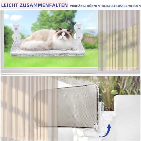 Cat Window Lounger, with 4 Strong Suction Cups, Foldable Cat Bed for Indoor Use, Solid Metal Frame and Soft, Reversible Cover Made of Two Fabrics, Holds up to 18 kg, Medium (Grey, L) Cat Window Lounger, with 4 Strong Suction Cups, Foldable Cat Bed for Indoor Use, Solid Metal Frame and Soft, Reversible Cover Made of Two Fabrics, Holds up to 18 kg, Medium (Grey, L)
