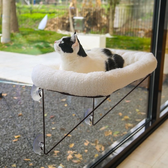 Cat Window Perch - 100% Metal Supported from Below - Comes with Warm Spacious Pet Bed - Cat Window Hammock for Large Cats & Kittens - for Sunbathing, Napping & Overlooking (White) Cat Window Perch - 100% Metal Supported from Below - Comes with Warm Spacious Pet Bed - Cat Window Hammock for Large Cats & Kittens - for Sunbathing, Napping & Overlooking (White)