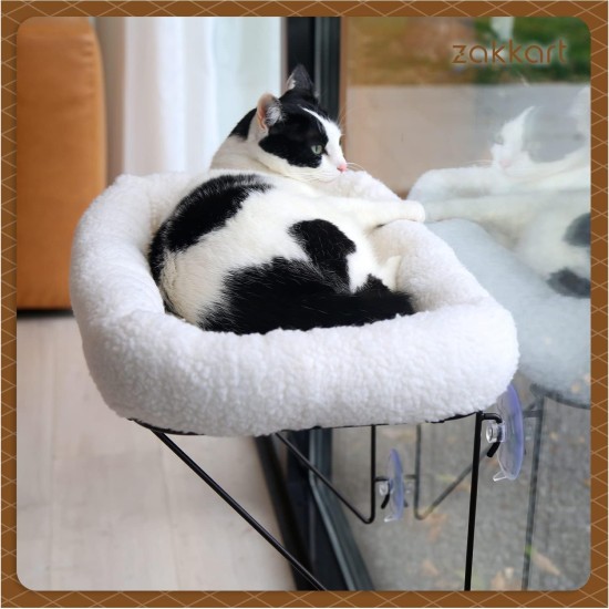Cat Window Perch - 100% Metal Supported from Below - Comes with Warm Spacious Pet Bed - Cat Window Hammock for Large Cats & Kittens - for Sunbathing, Napping & Overlooking (White) Cat Window Perch - 100% Metal Supported from Below - Comes with Warm Spacious Pet Bed - Cat Window Hammock for Large Cats & Kittens - for Sunbathing, Napping & Overlooking (White)