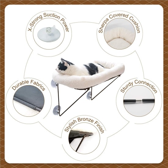 Cat Window Perch - 100% Metal Supported from Below - Comes with Warm Spacious Pet Bed - Cat Window Hammock for Large Cats & Kittens - for Sunbathing, Napping & Overlooking (White) Cat Window Perch - 100% Metal Supported from Below - Comes with Warm Spacious Pet Bed - Cat Window Hammock for Large Cats & Kittens - for Sunbathing, Napping & Overlooking (White)