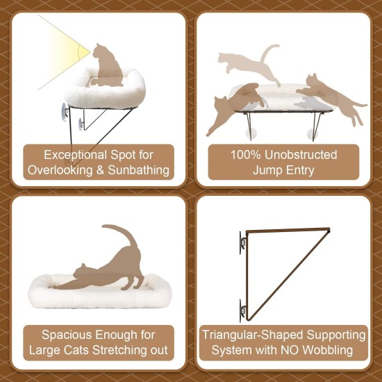 Cat Window Perch - 100% Metal Supported from Below - Comes with Warm Spacious Pet Bed - Cat Window Hammock for Large Cats & Kittens - for Sunbathing, Napping & Overlooking (White) Cat Window Perch - 100% Metal Supported from Below - Comes with Warm Spacious Pet Bed - Cat Window Hammock for Large Cats & Kittens - for Sunbathing, Napping & Overlooking (White)