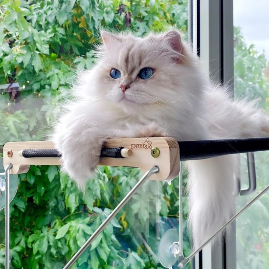 Cat Window Seats (up to 15 kg), Window Lounger Hammock for Cats with Solid Wood and Metal, Sturdy Window Sill, Hanging Bed Window with Suction Cup Cat Window Seats (up to 15 kg), Window Lounger Hammock for Cats with Solid Wood and Metal, Sturdy Window Sill, Hanging Bed Window with Suction Cup