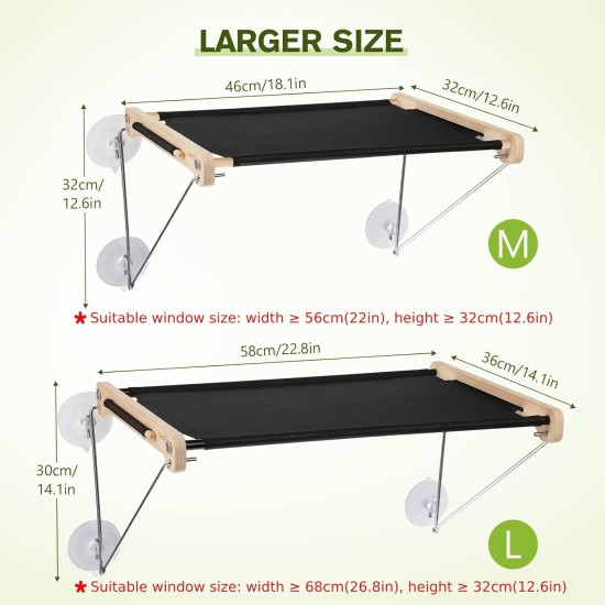 Cat Window Seats (up to 15 kg), Window Lounger Hammock for Cats with Solid Wood and Metal, Sturdy Window Sill, Hanging Bed Window with Suction Cup Cat Window Seats (up to 15 kg), Window Lounger Hammock for Cats with Solid Wood and Metal, Sturdy Window Sill, Hanging Bed Window with Suction Cup