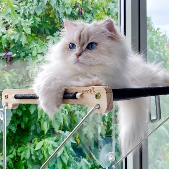 Cat Window Seats (up to 15 kg), Window Lounger Hammock for Cats with Solid Wood and Metal, Sturdy Window Sill, Hanging Bed Window with Suction Cup Cat Window Seats (up to 15 kg), Window Lounger Hammock for Cats with Solid Wood and Metal, Sturdy Window Sill, Hanging Bed Window with Suction Cup