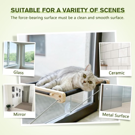 Cat Window Seats (up to 15 kg), Window Lounger Hammock for Cats with Solid Wood and Metal, Sturdy Window Sill, Hanging Bed Window with Suction Cup Cat Window Seats (up to 15 kg), Window Lounger Hammock for Cats with Solid Wood and Metal, Sturdy Window Sill, Hanging Bed Window with Suction Cup