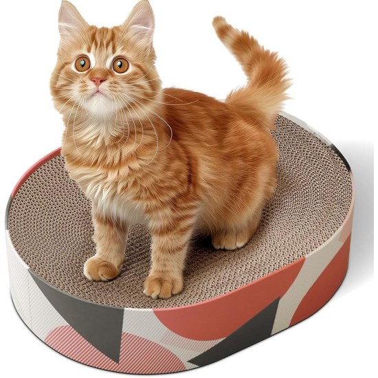 ComSaf Scratching Board for Cats, 44 x 34 x 10 cm, Cat Scratching Mat, Oval Cat Toy, Scratching Furniture, Corrugated Cardboard, Recyclable Scratching Pad Made of Quality Cardboard, Keep Cats Fun Healthy