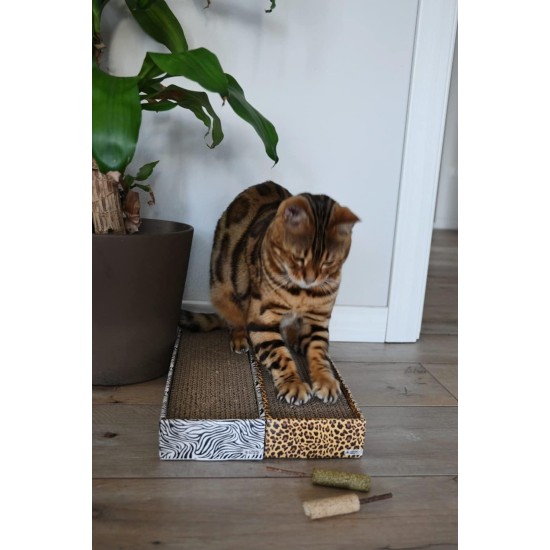 Croci Cat Scratching Post 2 Ply Cardboard Cat Scratching Post with Non-Slip Feet and Catnip Leopard Style 48 x 12.5 x 5cm Croci Cat Scratching Post 2 Ply Cardboard Cat Scratching Post with Non-Slip Feet and Catnip Leopard Style 48 x 12.5 x 5cm