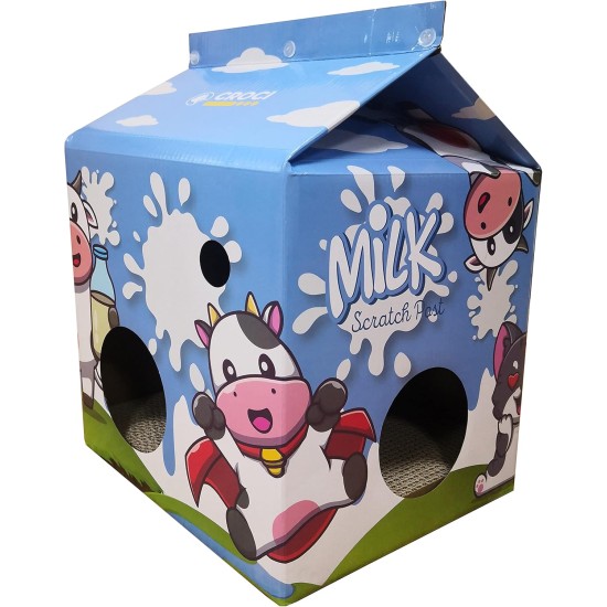 Croci Milk Cardboard Cat Scratching Post for Adult Cats, Closed Box with Scratchable Interior, 100% Recyclable, Includes Catnip Bag, 34 x 34 x 49 cm Croci Milk Cardboard Cat Scratching Post for Adult Cats, Closed Box with Scratchable Interior, 100% Recyclable, Includes Catnip Bag, 34 x 34 x 49 cm