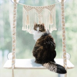Dahey Cat Window Pole, Macrame Cat Hammock, Boho Wall Mounted, Pet Rest Seat, Bed for Indoor Cats, Space Saver, Cat Sunny Swing, Shelf on Window, Safety, Holds Up To Dahey Cat Window Pole, Macrame Cat Hammock, Boho Wall Mounted, Pet Rest Seat, Bed for Indoor Cats, Space Saver, Cat Sunny Swing, Shelf on Window, Safety, Holds Up To