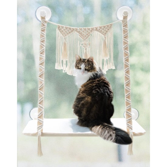 Dahey Cat Window Pole, Macrame Cat Hammock, Boho Wall Mounted, Pet Rest Seat, Bed for Indoor Cats, Space Saver, Cat Sunny Swing, Shelf on Window, Safety, Holds Up To Dahey Cat Window Pole, Macrame Cat Hammock, Boho Wall Mounted, Pet Rest Seat, Bed for Indoor Cats, Space Saver, Cat Sunny Swing, Shelf on Window, Safety, Holds Up To