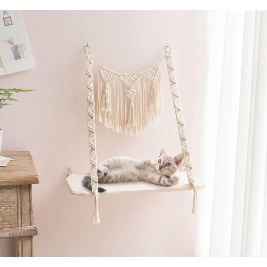 Dahey Cat Window Pole, Macrame Cat Hammock, Boho Wall Mounted, Pet Rest Seat, Bed for Indoor Cats, Space Saver, Cat Sunny Swing, Shelf on Window, Safety, Holds Up To Dahey Cat Window Pole, Macrame Cat Hammock, Boho Wall Mounted, Pet Rest Seat, Bed for Indoor Cats, Space Saver, Cat Sunny Swing, Shelf on Window, Safety, Holds Up To