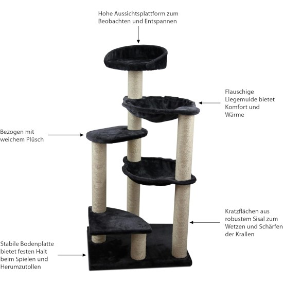 Dehner Cat Tree Simba, Approx. 120 x 48 x 60 cm, Sisal / Plush Dehner Cat Tree Simba, Approx. 120 x 48 x 60 cm, Sisal / Plush