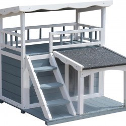Dehner Lieblinge Maison Cat House, Outdoor Cat Cave for Cats, Robust, Approx. 78 x 75 x 73 cm, Fir Wood, Grey/White Dehner Lieblinge Maison Cat House, Outdoor Cat Cave for Cats, Robust, Approx. 78 x 75 x 73 cm, Fir Wood, Grey/White