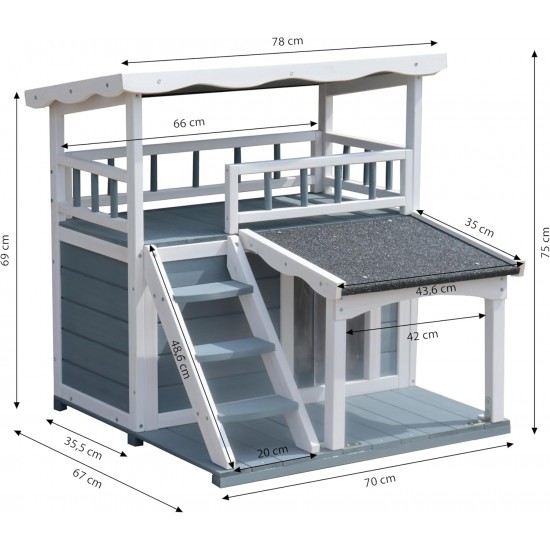 Dehner Lieblinge Maison Cat House, Outdoor Cat Cave for Cats, Robust, Approx. 78 x 75 x 73 cm, Fir Wood, Grey/White Dehner Lieblinge Maison Cat House, Outdoor Cat Cave for Cats, Robust, Approx. 78 x 75 x 73 cm, Fir Wood, Grey/White