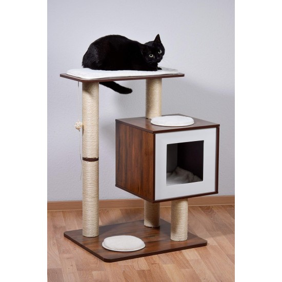 Designer cat furniture with cave and play ball, scratching post and bed Designer cat furniture with cave and play ball, scratching post and bed