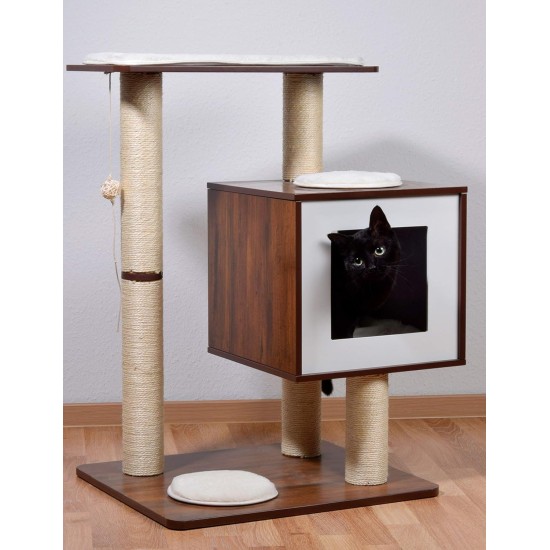 Designer cat furniture with cave and play ball, scratching post and bed Designer cat furniture with cave and play ball, scratching post and bed