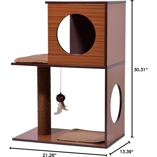 Designer cat furniture with cave and play ball, scratching post and bed Designer cat furniture with cave and play ball, scratching post and bed