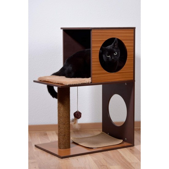 Designer cat furniture with cave and play ball, scratching post and bed Designer cat furniture with cave and play ball, scratching post and bed