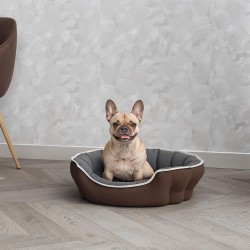 Enjoy Dog Bed & Cat Bed, 59 x 53 x 18 cm, Soft Pet Bed with Padded, Quilted Cushion, Non-Slip Waterproof Base, Washable, Indoor Cuddly Bed for Pets, Brown/Grey Enjoy Dog Bed & Cat Bed, 59 x 53 x 18 cm, Soft Pet Bed with Padded, Quilted Cushion, Non-Slip Waterproof Base, Washable, Indoor Cuddly Bed for Pets, Brown/Grey