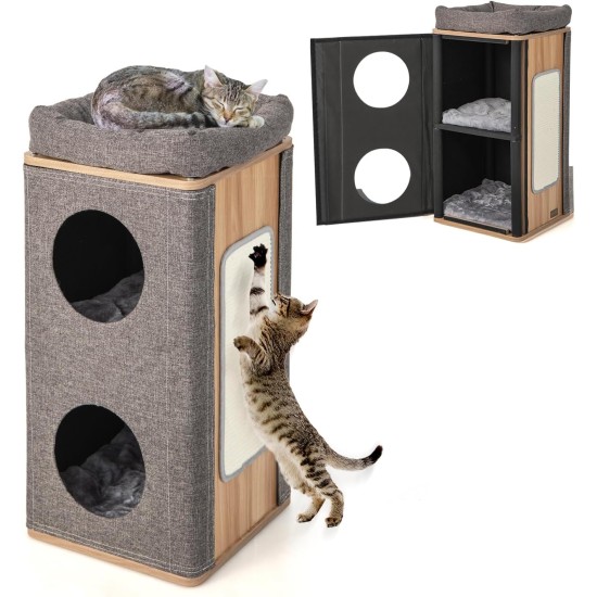 FANTASK 3-Tier Cat Cave Cat Barrel, Cat House with Scratching Board & 3 Mats, Play Barrel for Cats up to 20 kg, Cat Tower, Scratching Post, Cat Furniture FANTASK 3-Tier Cat Cave Cat Barrel, Cat House with Scratching Board & 3 Mats, Play Barrel for Cats up to 20 kg, Cat Tower, Scratching Post, Cat Furniture