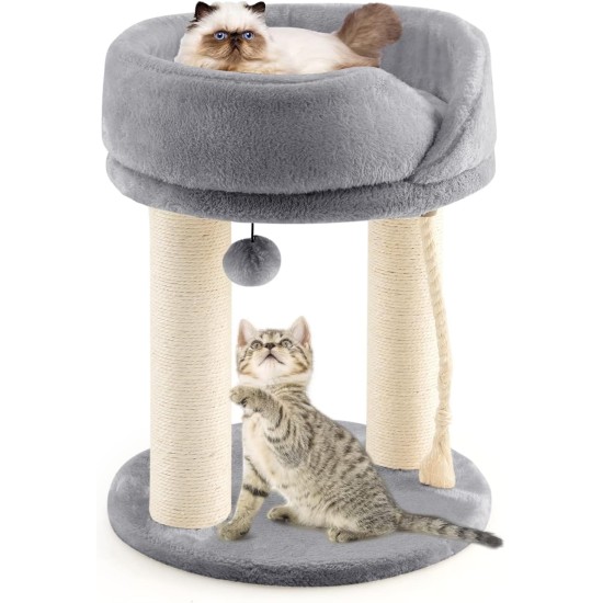 FANTASK 4 in 1 Small Cat Scratching Post with Sisal Rope and Fur Ball, Grey Cat Furniture Climbing Tree, 40 x 40 x 50 cm FANTASK 4 in 1 Small Cat Scratching Post with Sisal Rope and Fur Ball, Grey Cat Furniture Climbing Tree, 40 x 40 x 50 cm