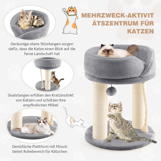 FANTASK 4 in 1 Small Cat Scratching Post with Sisal Rope and Fur Ball, Grey Cat Furniture Climbing Tree, 40 x 40 x 50 cm FANTASK 4 in 1 Small Cat Scratching Post with Sisal Rope and Fur Ball, Grey Cat Furniture Climbing Tree, 40 x 40 x 50 cm